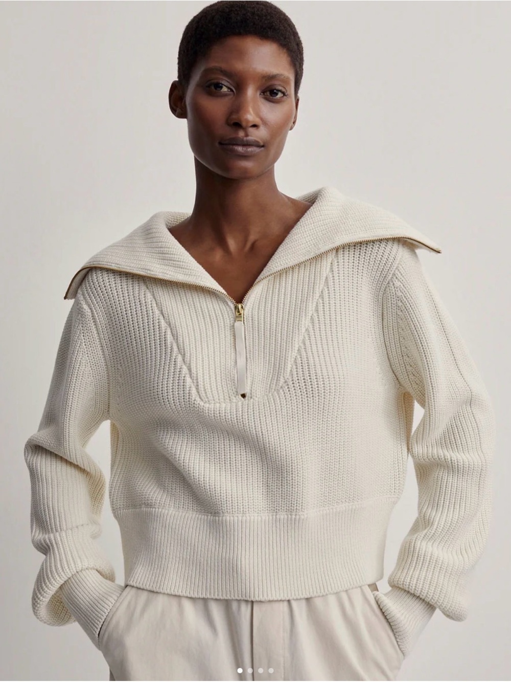 Varley Mentone Knit Half-Zip Pullover Sweater Egret Ivory Size Medium